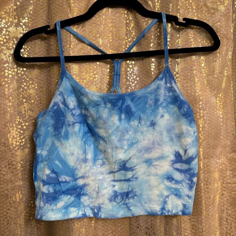 PINK Victorias Secret Cropped Blue Racerback Tie Dye Tank Top Medium
